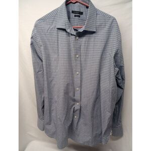John Varvatos Mens Button Up Shirt 17.5 X 34/35 Blue Plaid Long‎ Sleeve